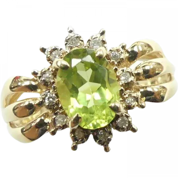 1.47ctw Peridot & Diamond Halo Ring 14K Yellow Gold