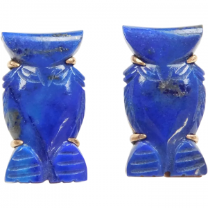 Gold carved lapis lazuli owl earrings