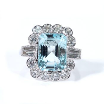 5.78 Carat Aquamarine Set in 14k White Gold 1.32 ctw Diamond Halo Ring