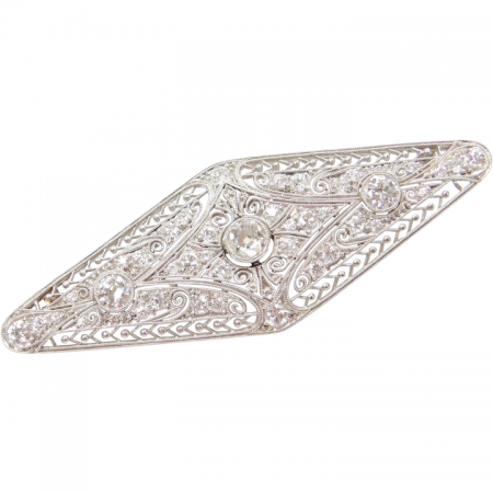 Art Deco 1.74 ctw Diamond Filigree Pin / Brooch Platinum