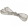 Art Deco Era BOW Pin Brooch 14K White Gold Filigree Diamond and Sapphire