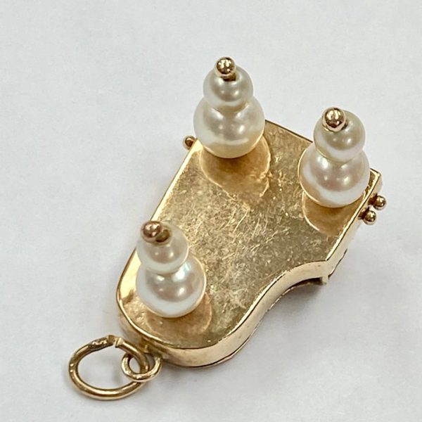 BIG Jeweled Grand Piano Charm 14K Gold Three-Dimensional back view