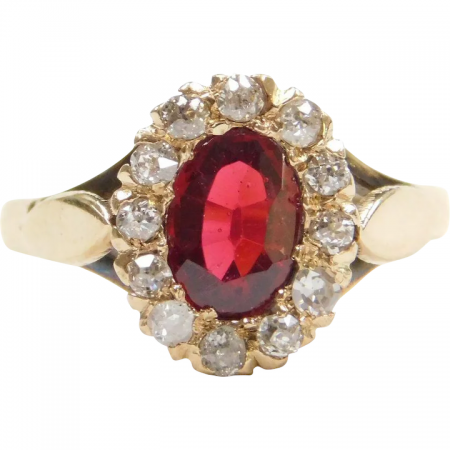 Edwardian 1.24 ctw Garnet and Diamond Halo Ring 14k Gold ~ Early 1900's