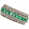 Edwardian Platinum 1.08 ctw Emerald and Diamond Triple Row Ring