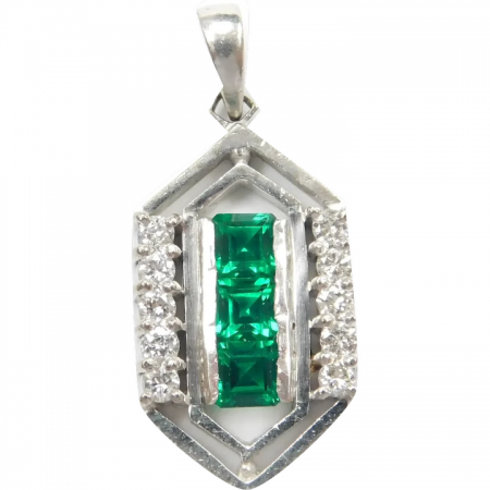 Emerald and Diamond .65 ctw Pendant 14k White Gold