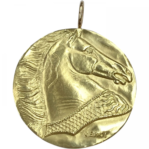 Equestrian Horse Pendant Medallion 18K Gold