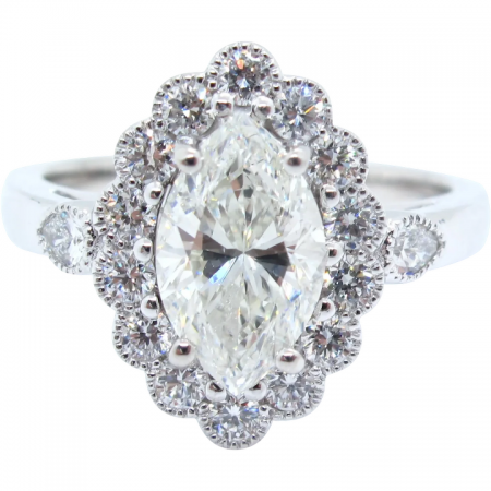 GIA Certified 1.90 ctw Marquise Diamond Halo Engagement Ring 14k White Gold 