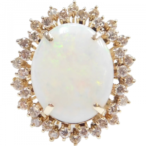 Mid-Century Breathtaking Opal and Diamond 10.43 ctw Halo Ring 14k Gold