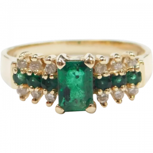 Natural Emerald and Diamond .95 ctw Ring 14k Gold