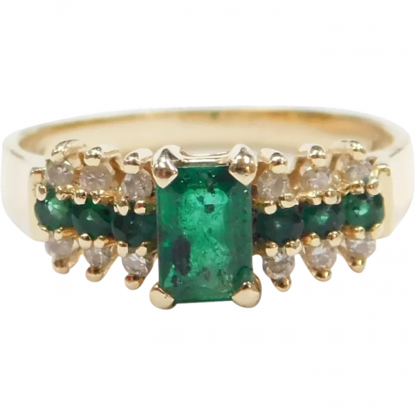 Natural Emerald and Diamond .95 ctw Ring 14k Gold