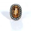 Edwardian GIA Certified Imperial Topaz 8.38 Carats and Cultured Pearl Halo Ring