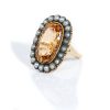 Edwardian GIA Certified Imperial Topaz 8.38 Carats and Cultured Pearl Halo Ring