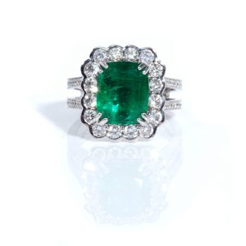 2.52 Carat Natural Zambia Emerald Scalloped Halo Engagement Ring