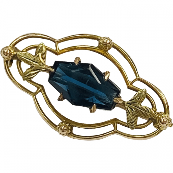 Petite Edwardian Era Pin Faux Sapphire and 10K Rose and Yellow Gold