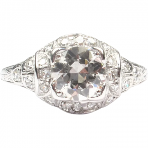 Platinum Edwardian 1.20 ctw Diamond Antique Engagement Ring Circa 1900's 143