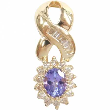 Tanzanite and Diamond .56 ctw Halo Pendant 14k Gold