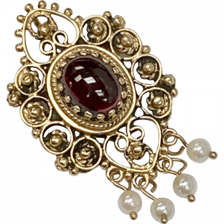 Victorian Revival Pendant / Brooch Garnet