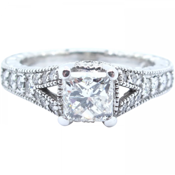 Vintage Inspired 1.21 ctw Princess Diamond Engagement Ring 14k White Gold 143