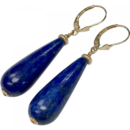 Vintage Lapis Lazuli & 14K Gold Long Dangle Earrings