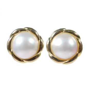 Cultured Pearl Stud Earrings 14K Gold right side view