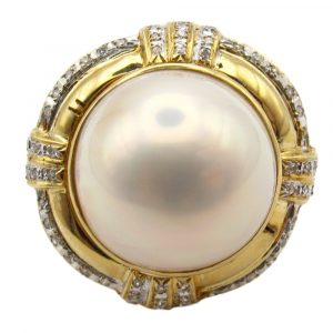 .06ctw Pearl Cocktail Ring 14K Two Tone Gold