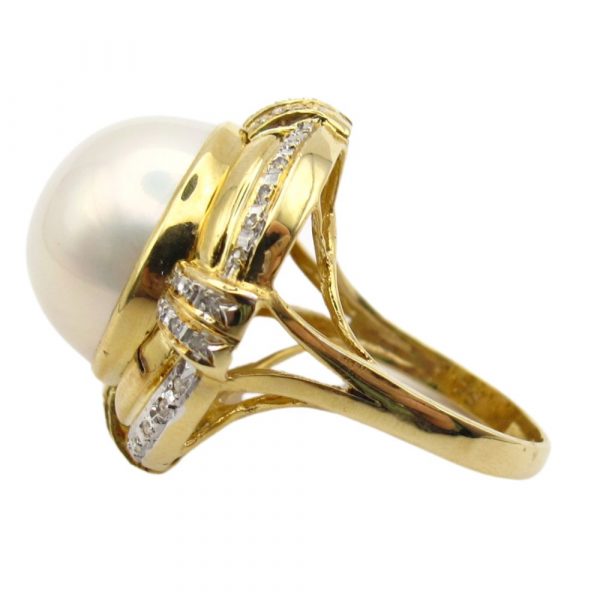 .06ctw Pearl Cocktail Ring 14K Two Tone Gold side