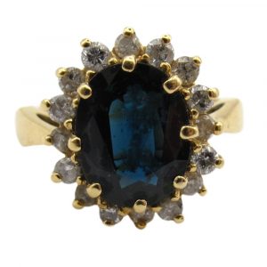 4.23ctw Sapphire & Diamond Halo Ring 14K Yellow Gold