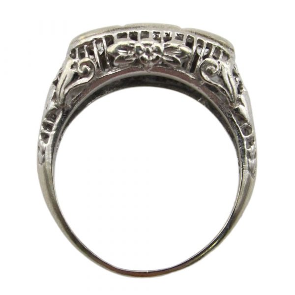 .52ctw Art Deco Three Stone Diamond Filigree Ring 14K Gold top