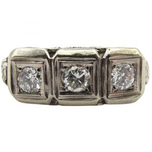 .75ctw Art Deco Three Stone Diamond Ring 14K