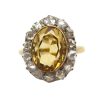 Citrine Ring with Rose Cut Diamond Halo Accents 14K Gold and Platinum