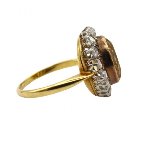 Citrine Ring with Rose Cut Diamond Halo Accents 14K Gold and Platinum side