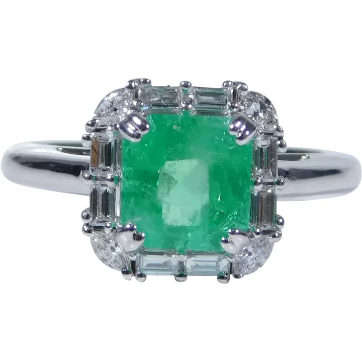 Custom GIA 1.51ctw Columbian Emerald & Diamond Halo Ring 14K Gold