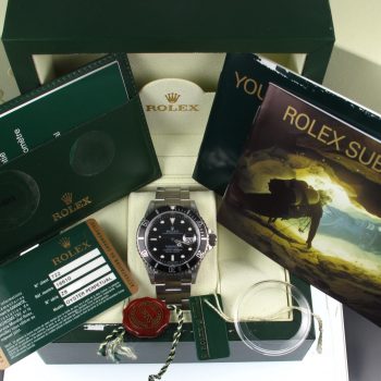 2007 Pre-Owned Rolex Submariner 40MM Stainless Steel Watch With Black Index Dial And Black Bezel With Oyster Band Model# 16610 box and paper