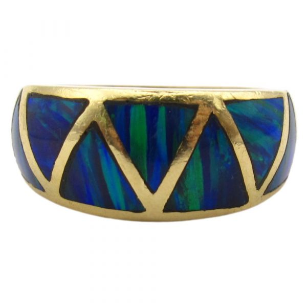 Kabana Style Opal Inlay Band Ring 14K Gold