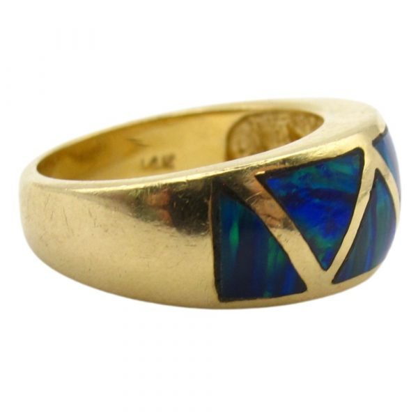 Kabana Style Opal Inlay Band Ring 14K Gold side