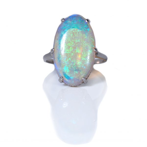 Edwardian Era 8.05ct Welo Opal Solitaire Platinum Ring