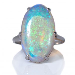 Edwardian Era 8.05ct Welo Opal Solitaire Platinum Ring