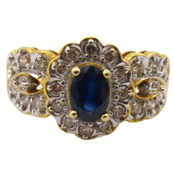 Scalloped 1.00ctw Sapphire Ring 14K Two Tone Gold