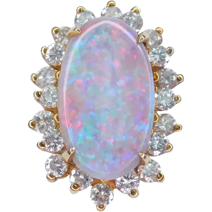 2.66ctw Australian Black Opal & Diamond Halo Pendant 18K Gold