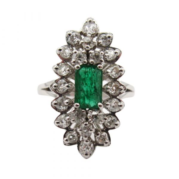 Victorian Era 1.72ctw Emerald Platinum Ring with Diamond Accents