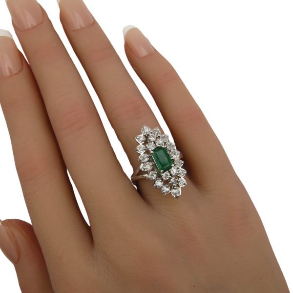 Victorian Era 1.72ctw Emerald Platinum Ring with Diamond Accents hand