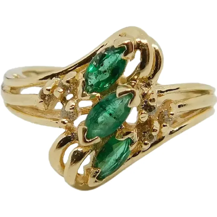 .48ctw Emerald & Diamond Bypass Ring 14K Yellow Gold