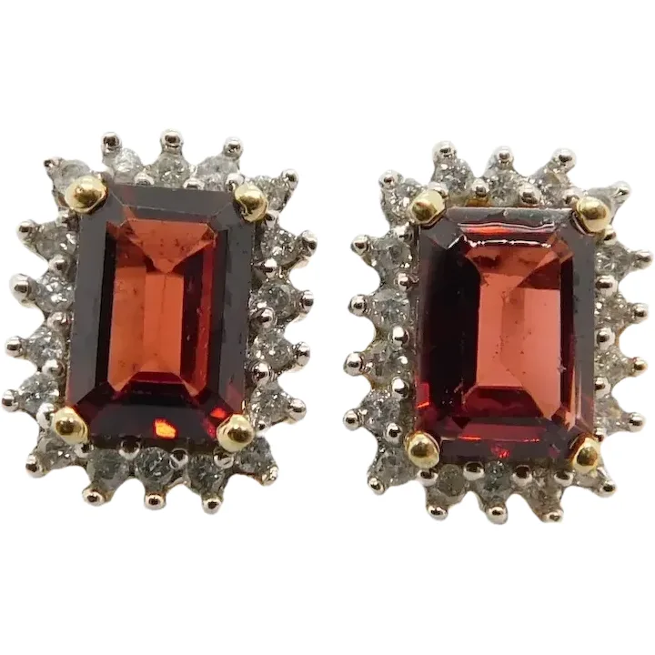 Warm 2.68ctw Garnet & Diamond Halo Earrings 14K Yellow Gold