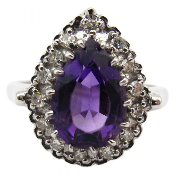 1.82 ctw Amethyst Ring with Diamond Halo in 14K White Gold