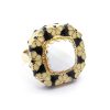 Checkerboard Chalcedony Enamel Ring Side