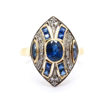 Edwardian Sapphire Diamond Navette Ring