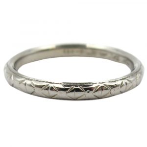 Mid Century Geometric Etched Band Ring in 18K White Gold