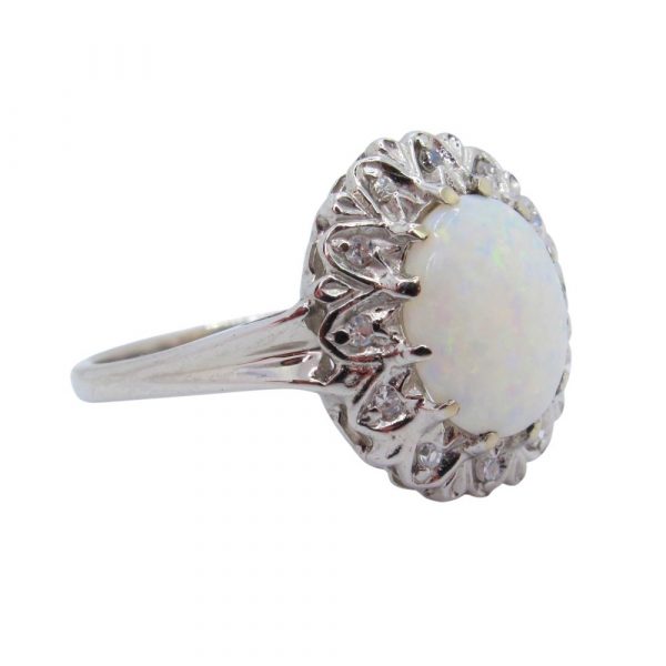 Opal Diamond Halo Vintage Ring Side