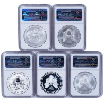 2011 Silver American Eagle 25th Anniversary 5 Coin Set NGC MS70 / PR70