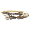 Retro 1.54 ctw Diamond & Pearl Bypass Bangle in 14K Yellow & White Gold